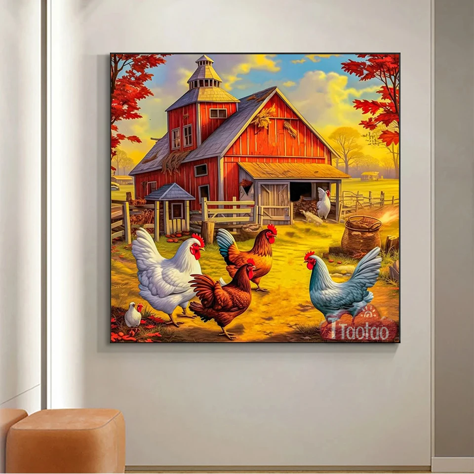 5D Farm Scenery Poultry Diamond Painting Embroidery DIY Full Square Round Rhinestone Mosaic Chicken Picture Home Decor Gift