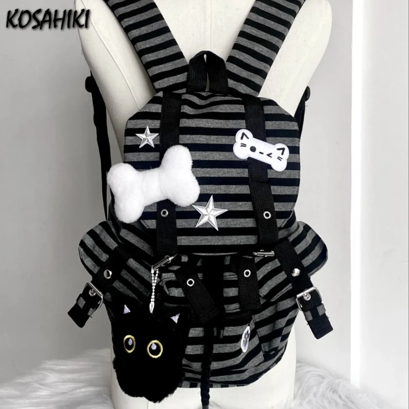 

Vintage Contrast Color Striped Backpack Women Preppy Streetwear Trendy Backpacks Korean Students Casual Schoolbags Y2k Aesthetic
