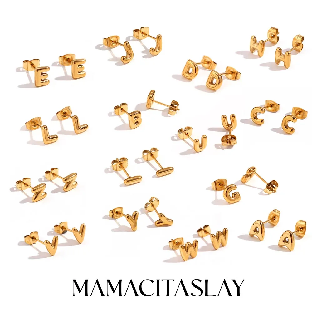 MamacitaSlay Stainless Steel Letter Stud Earrings Casual Party Creative Waterproof Jewelry unisex Charm Statement Earrings Guft