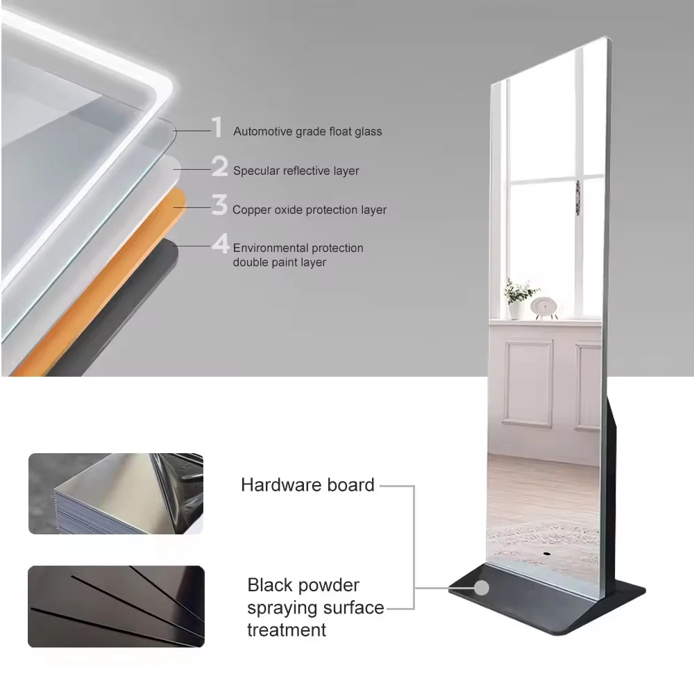 Custom 32 43 55 65 Inch LCD Touch Screen Smart Dressing Mirror Digital Advertising Display For Virtual Retail Gym Fitness