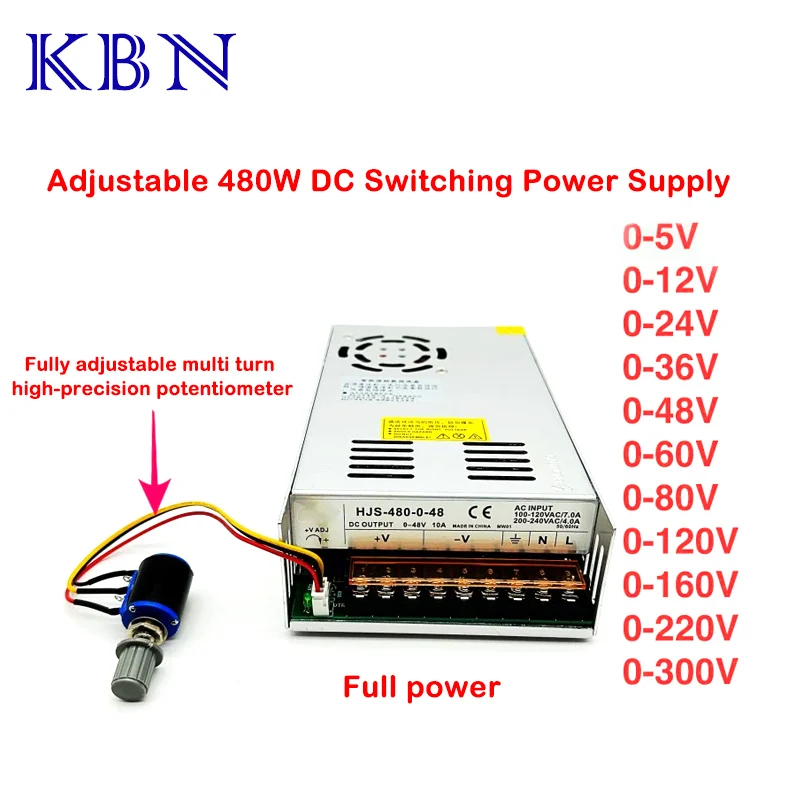 Adjustable DC stabilized 480W switching power supply 0-5-12-24-36-48-60-80-120-160-220V