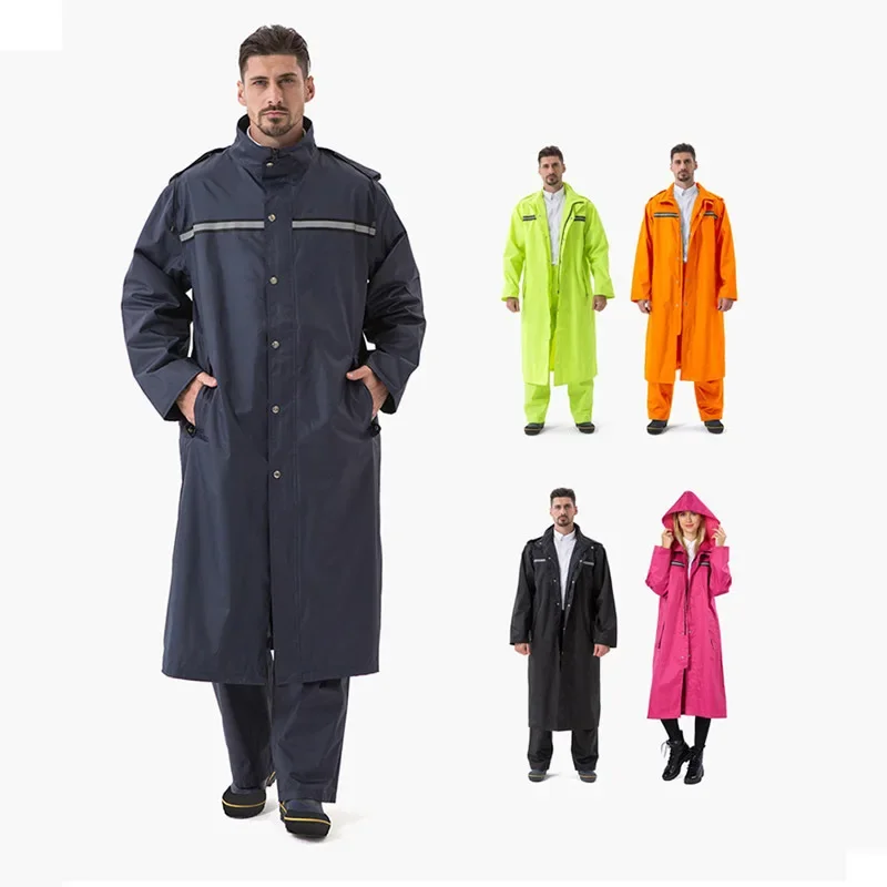 Thickened Oxford Cloth Long Raincoat Men\'s Adult Reflective Raincoat Outdoor Single-Step Labor Protection One-Piece Raincoat