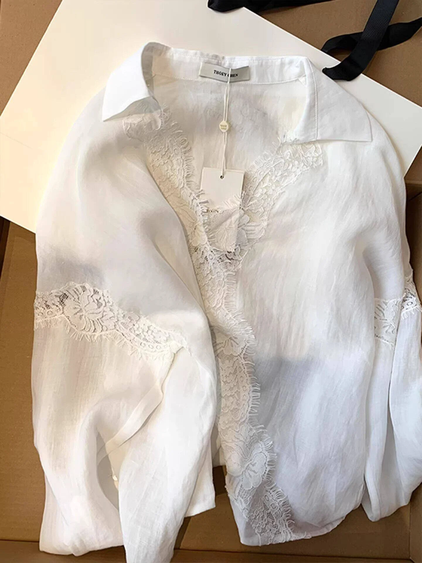 

French Style Lace Decorated Sun Protection Shirt Women's Long Sleeve Breathable Summer Top Hollow out Design Beautiful for Yo...