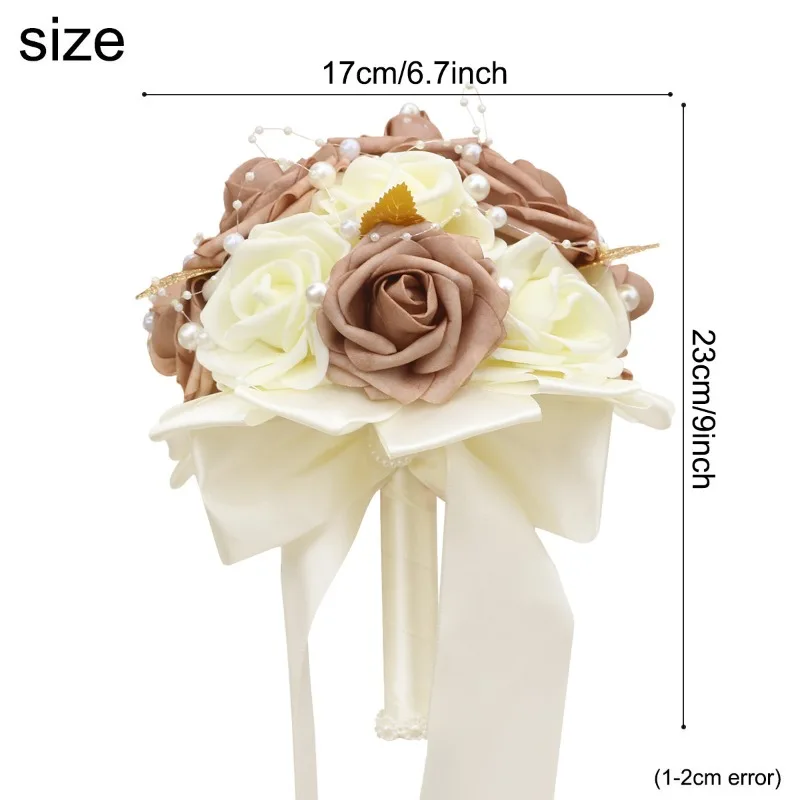 

Cross-border Korean Coffee Beaded Bridal Bouquet, Bridesmaid PE Foam Simulation Rose Girl Wedding Bouquet