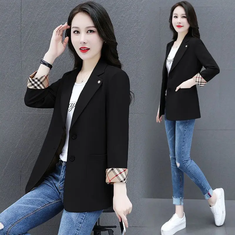 Slim Solid Color Office Lady Long Sleeve Women\'s Clothing Spring Autumn Business Casual Tops Coat Simplicity Cardigan Blazers