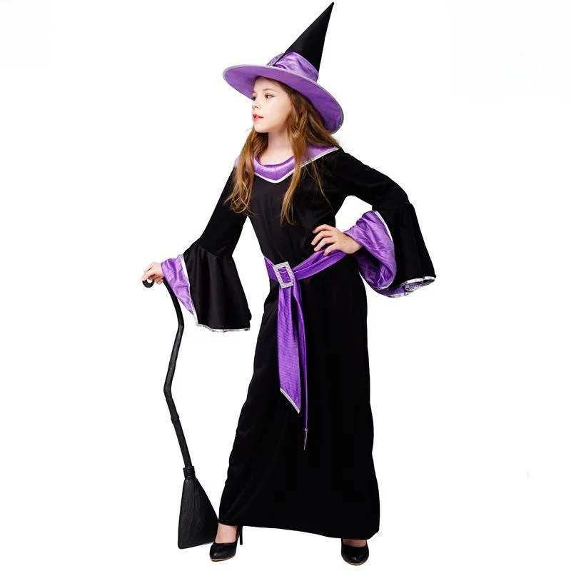 

loween Children's Witch Role-plang Par Costume Purple Kids Girls Witch loween Clothes PU Material KTV Dr