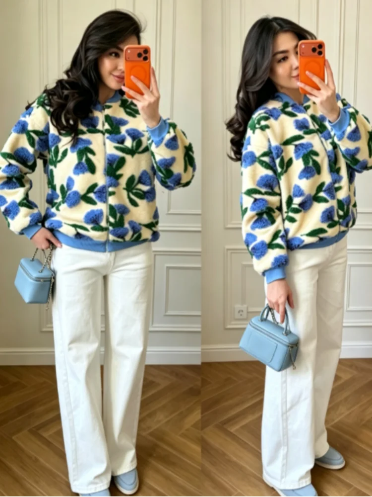 Women's Vintage 3D Floral Embossed Bomber Jacket Coat Y2K Aesthetic Oversized Baseball Jackets Autumn High Street Outerwears