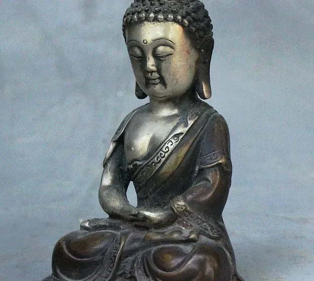 5" Old China Buddhism Royal Palace Temple Sit Shakyamuni Tathagata Buddha Statue