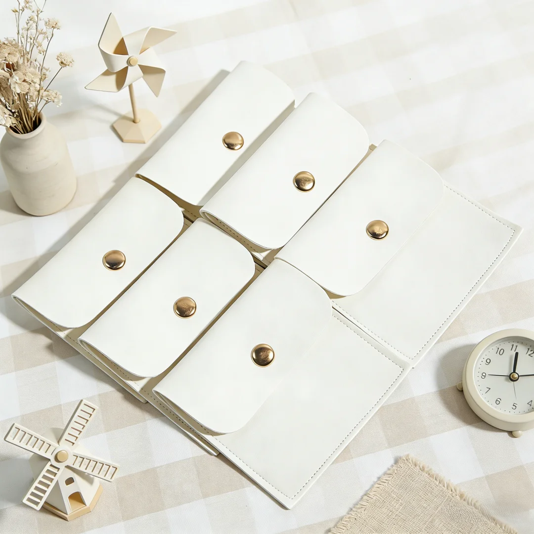 

10 шт. белых мини-сумок из искусственной кожи для украшений, косметики, помады, с застежкой-кнопкой, для хранения серег, колец, ожерелий, органайзер-мешочек