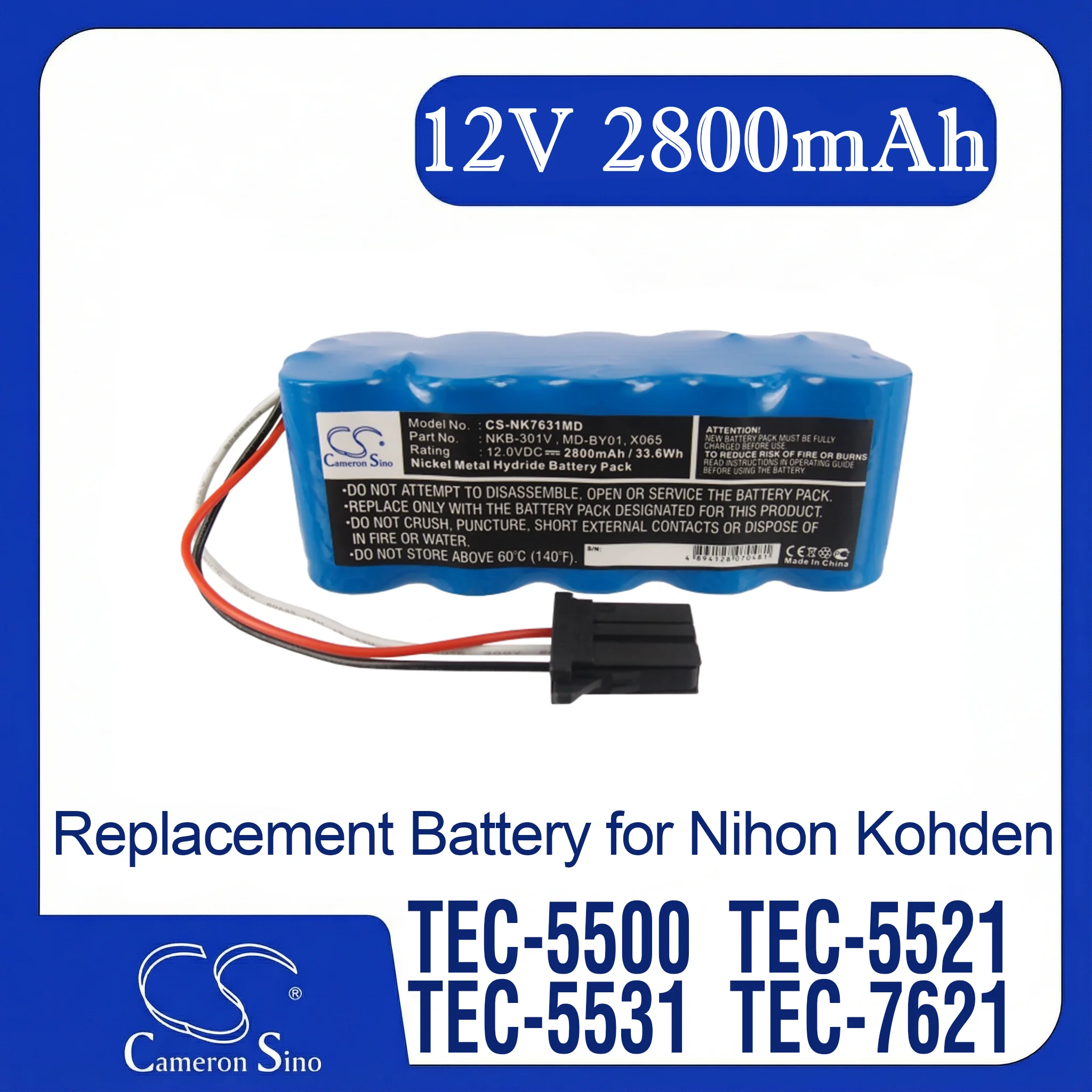 

Cameron Sino Replacement Battery for Nihon Kohden Cardiolife 7621K, Cardiolife 7631K,, Fits P/N MD-BY01,NKB-301V,SB-551V,X065