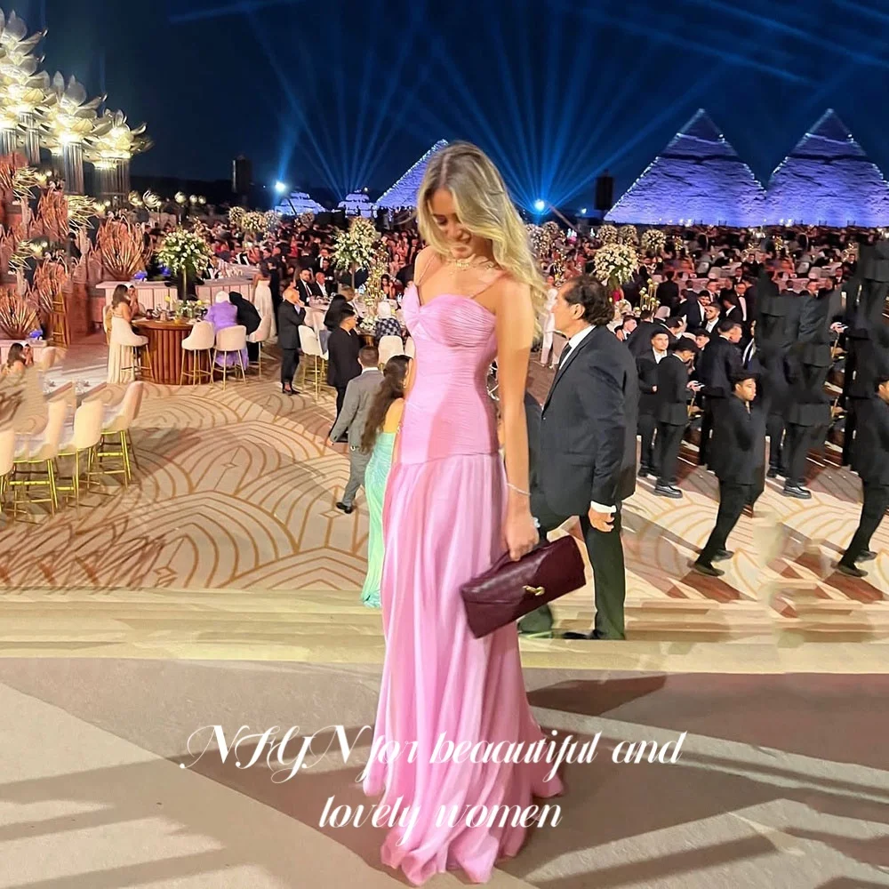 

NFYN Pink Stain Party Dresses Sleeveless with Pleats A-Line Formal Dresses Gown Sweetheart Simple Long Evening Dress Customized