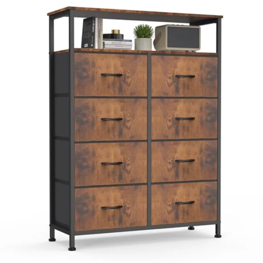 

Fabric Dresser for Bedroom with 8 Drawers Tall 8-Drawer Chest of Drawers with Raised Shelf Storage Tower with Fabric Bins for C