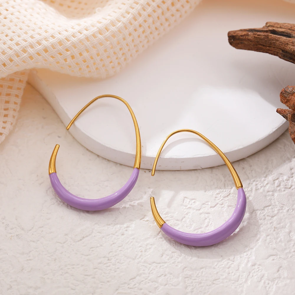 

Multicolor Enamel Oval Open Hoop Earrings 38/29mm Circle Round Huggie Earring Hoops Piercing Earclips for Women Trendy Jewelry