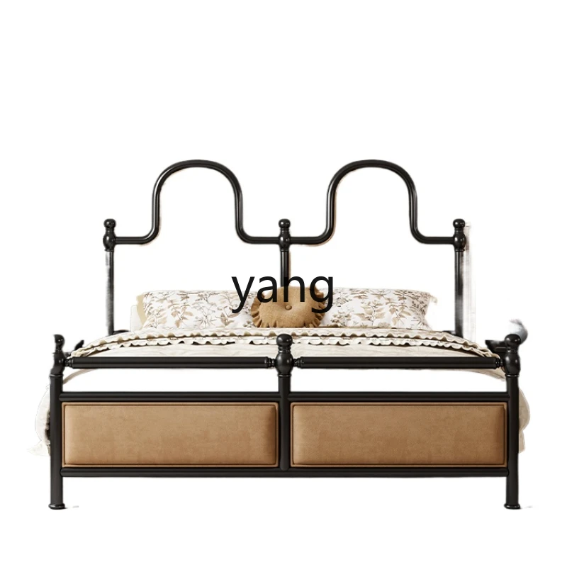 

YJQ retro French bedside soft bag double black antique solid wood bed master bedroom