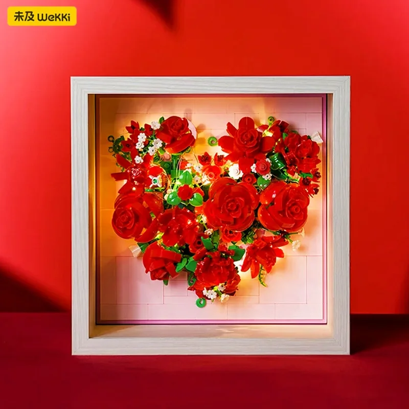 Wekki زهرة اللبنات إطار الصورة روز التجمع لغز ثلاثية الأبعاد الديكور نموذج هدية رومانسية مايكرو الجسيمات الربط الطوب