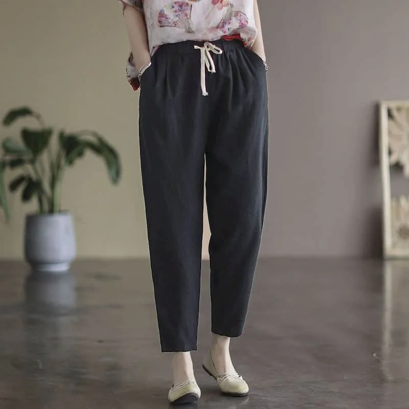 

Pants for Women Solid Loose Casual Vintage Summer Sale Korean Style Literary Elastic Waist Harem Pants Streetwear Women Clothes