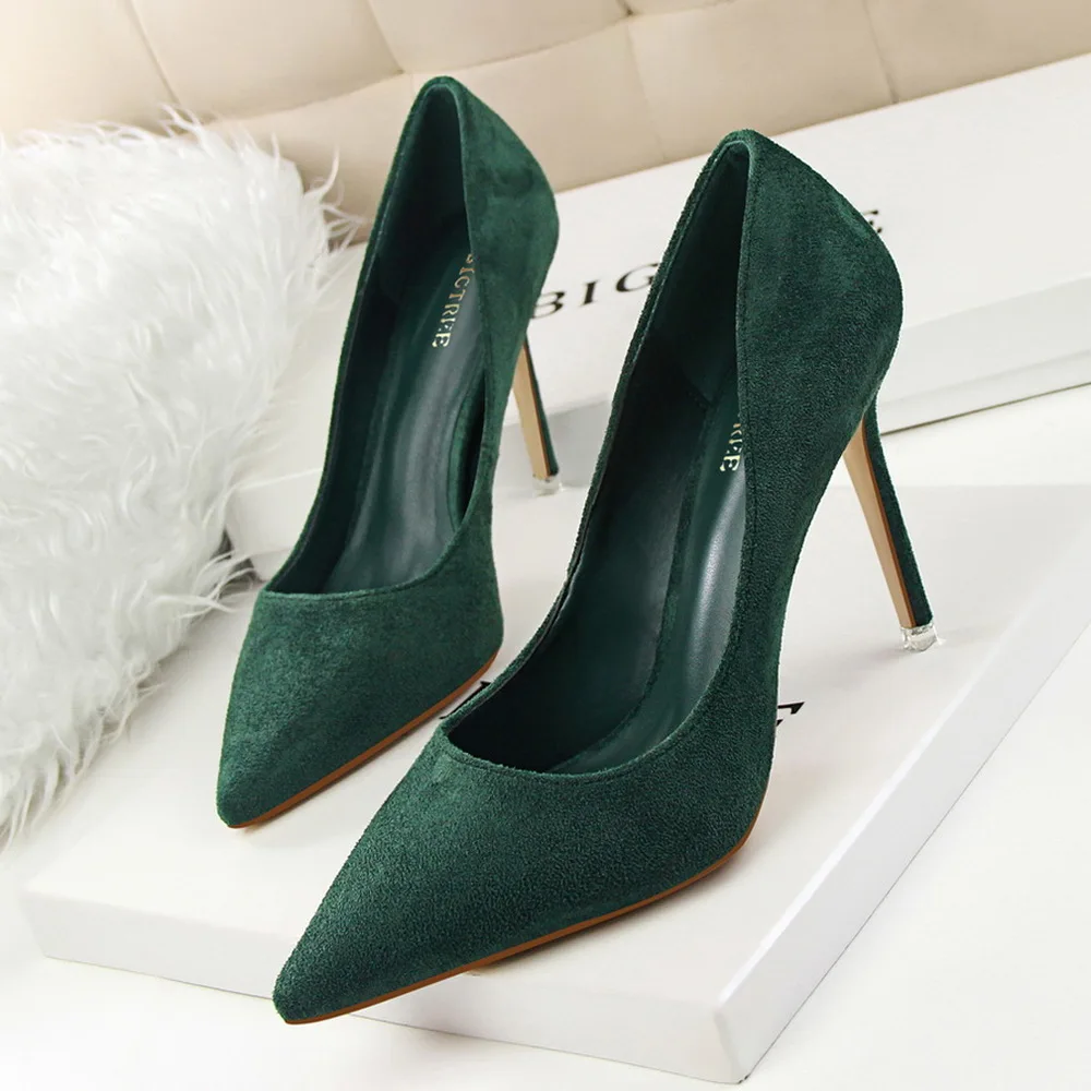 Heel Shoes Women Elegant Pumps High Heels Shoes Suede Fashion Sexy High-heeled Pointed Female Office Shoes 42 43