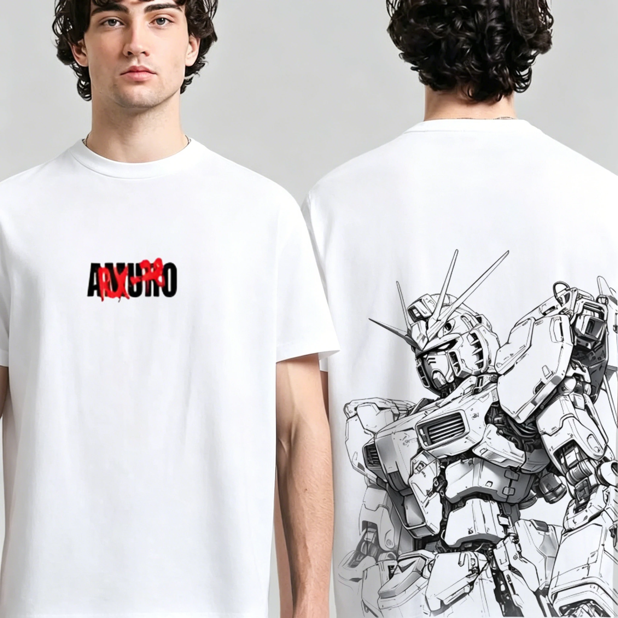 Japanese Anime Mobile Suit RX-78-2 Gundam Summer Short Sleeve Cotton Print T-shirts Men Women Harajuku Y2k Streetwear Tee Tops