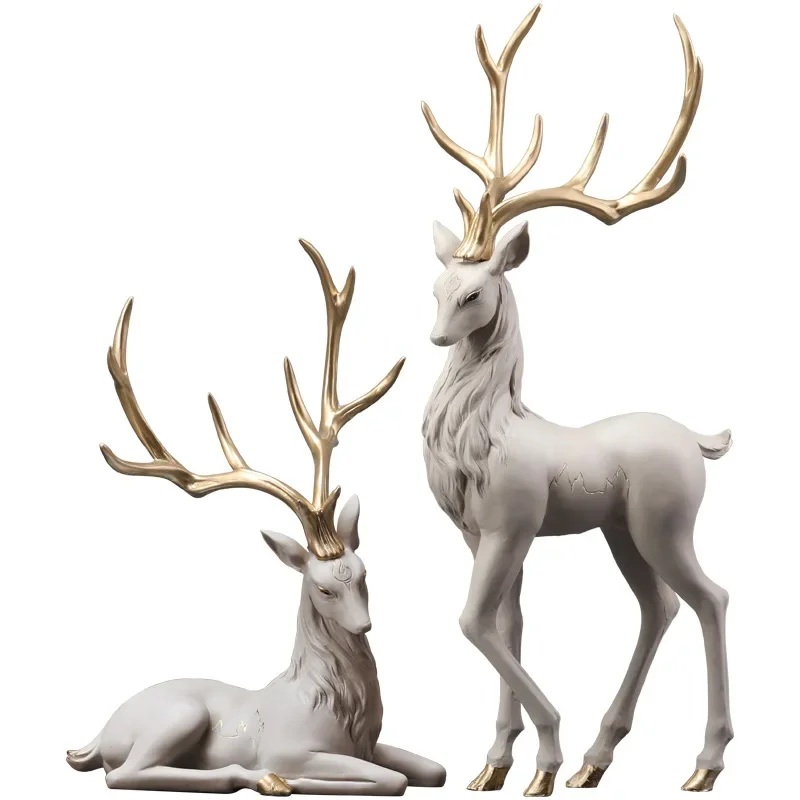 1Pc High End Deer Statue Reindeer Figurines Resin Sculpture for Living Room Luxury Home Decoration Nordic Tabletop Ornaments New