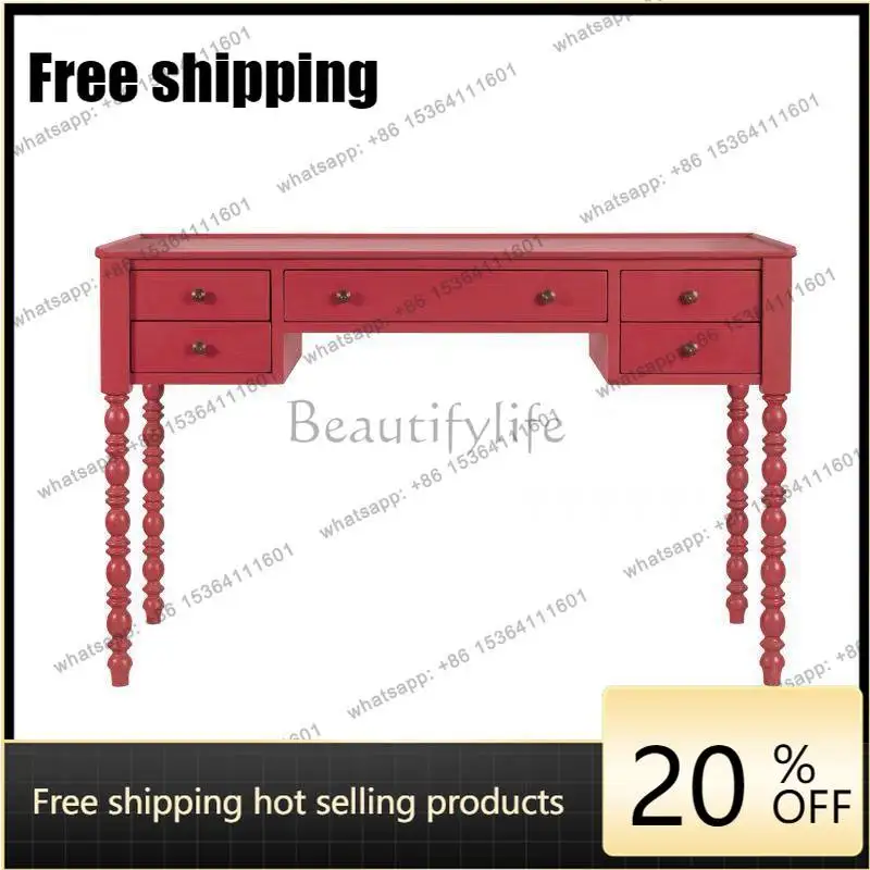 jj5 French retro red desk/American light luxury, modern minimalist computer desk