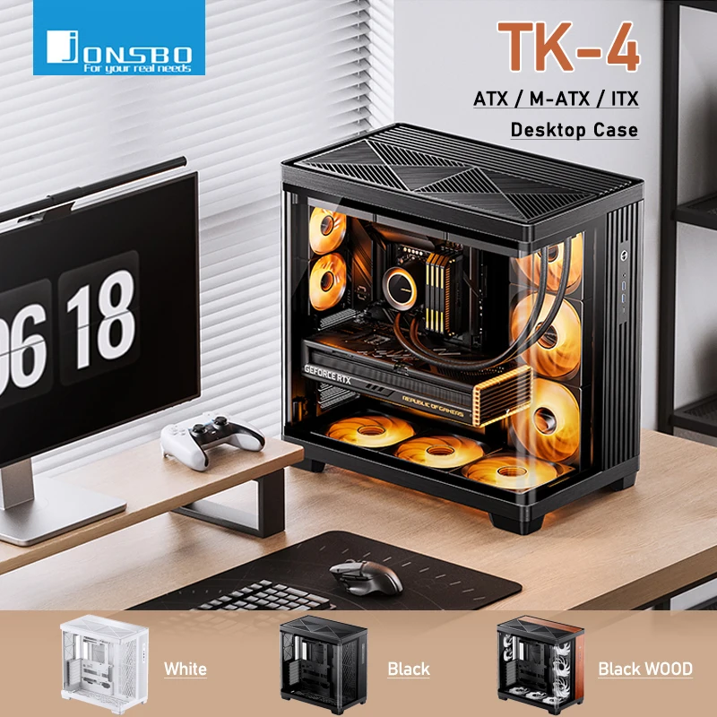 

JONSBO TK-4 Hyperbolic Seaview Room ATX M-ATX ITX Настольный корпус с поддержкой 11 слотов для вентиляторов 420, холодный ряд, корпус для ПК из алюминиевого сплава типа C