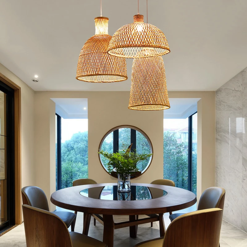 Chinese Style Pendant Light Natural Bamboo Lampshade For Living Room Hanging Lamp Restaurant  Retro Home Decor Lighting Fixture