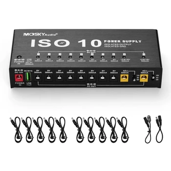 MOSKY ISO-10 기타 이펙트 페달 전원 공급 장치, 10 절연 DC 출력, 5V USB 출력, 9V 12V 18V 보호 기타 액세서리