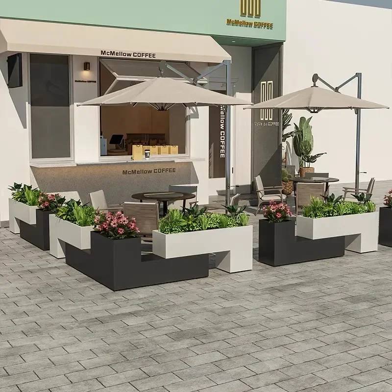 Custom Outdoor Wrought Iron Flower Box Commercial Street Planter Courtyard Fence Partition Hotel Garden Pot