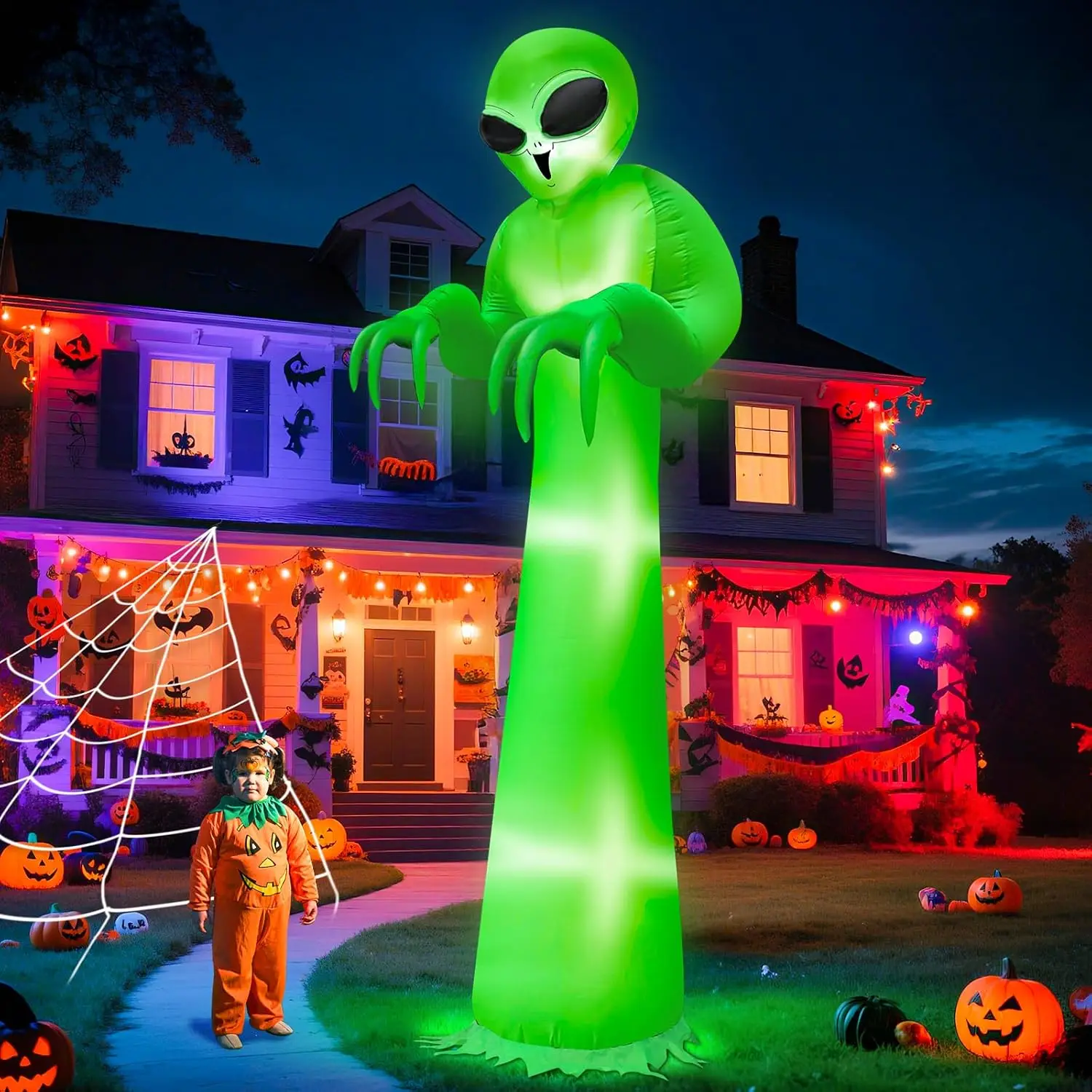 12 FT Scary Halloween Inflatable Alien Built-in LEDs Outdoor Decoration | 12 Ft Tall Halloween Inflatables, Waterproof Polyester