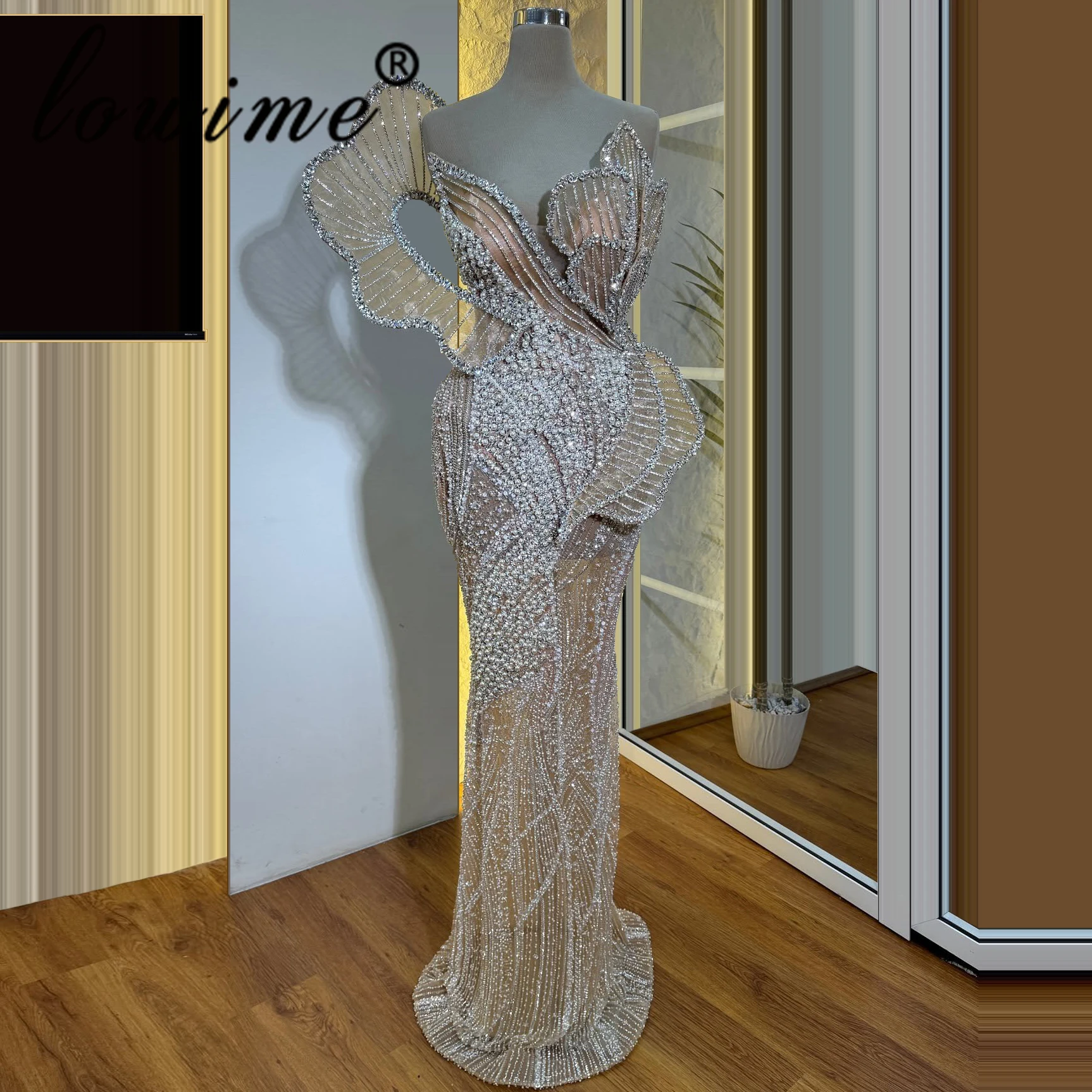 

Fashion Sleeveless Mermaid Celebrity Dress Elegant Strapless Evening Dress Crystals Beaded Floral Red Carpet Dress Customized