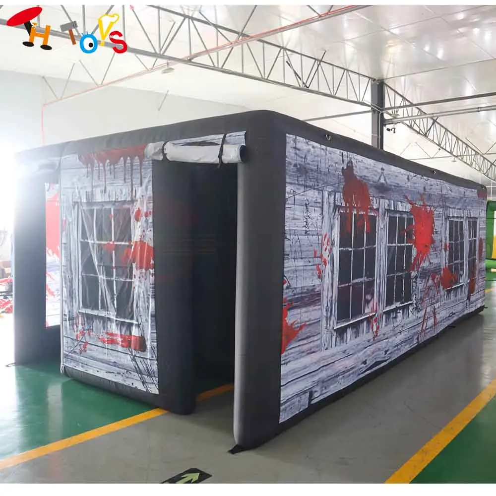 Fast Shipping 6x3x2mH Inflatable Halloween Maze Oxford Material Blow Up Inflatable Haunted House Laser Tag with Blower