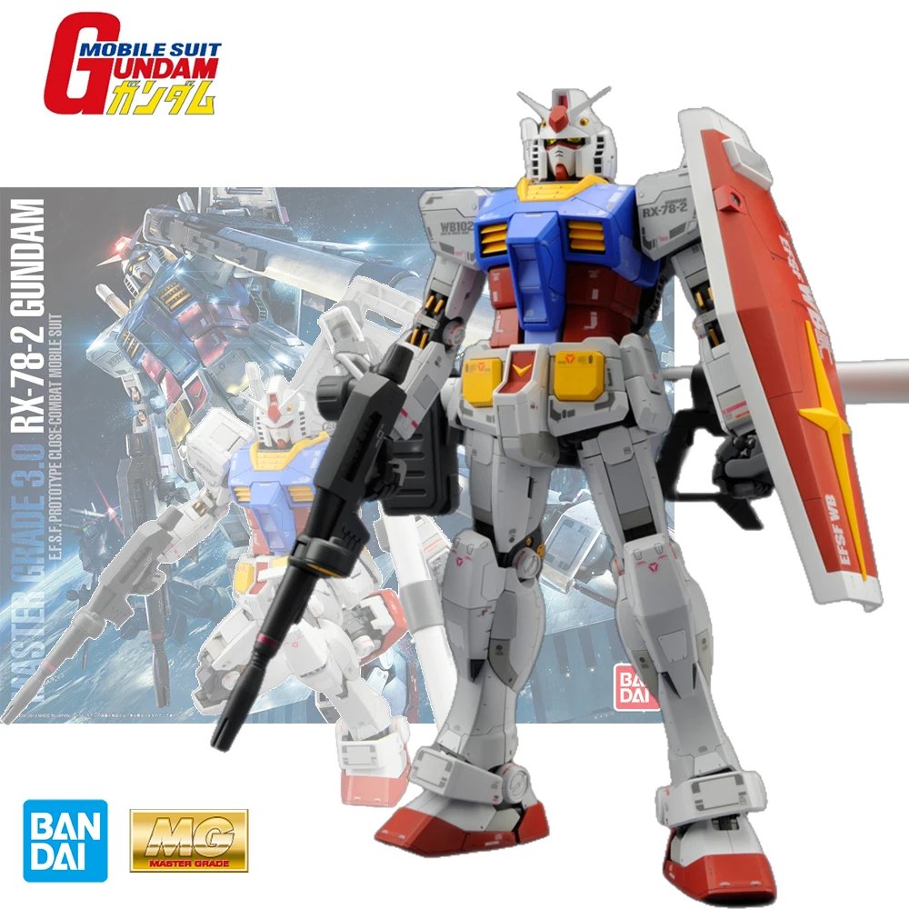 

Bandai original MG 1/100 RX-78-2 GUNDAM Ver. 3,0 аниме экшн-фигурки в сборе, коллекционная Игрушечная модель, декоративные игрушки, подарки