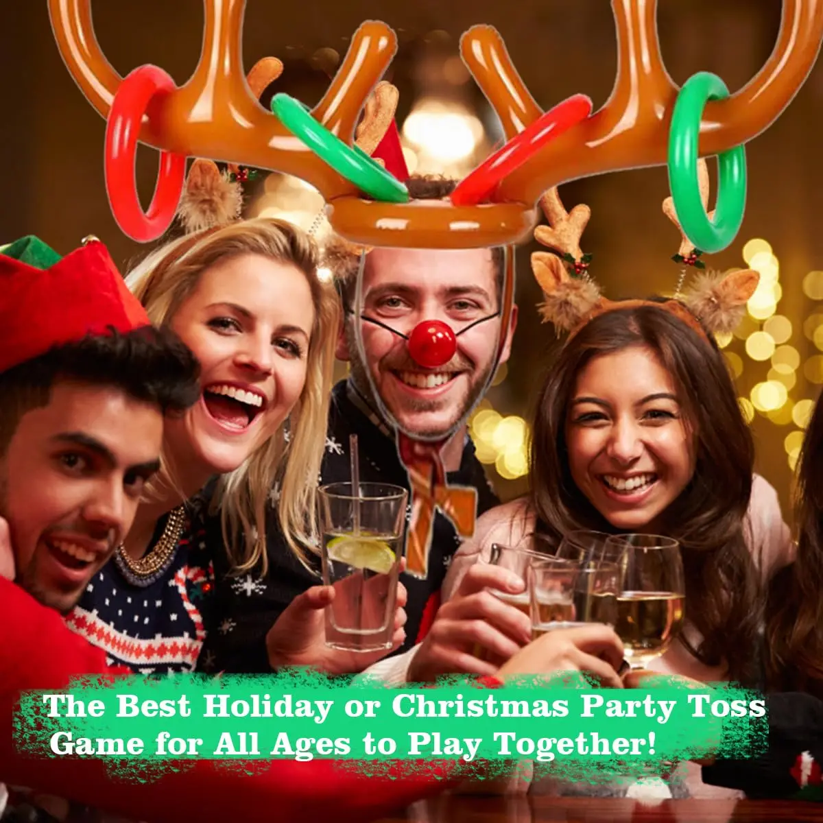 1/2/3pcs Inflatable Reindeer Antler Ring Toss Game Christmas Family Holiday Party Games Outdoor Indoor Ring Toss Xmas Gifts Toys