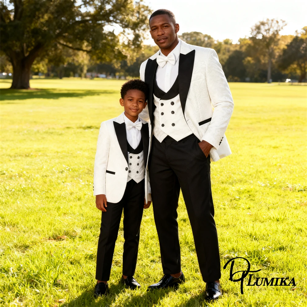

Jacquard Suit for Father & Kids, 3PCS Mens Lim Fitting Suit, Toddler Tuxedo Wedding Guest Suits Customized Size Kids Boys Suits