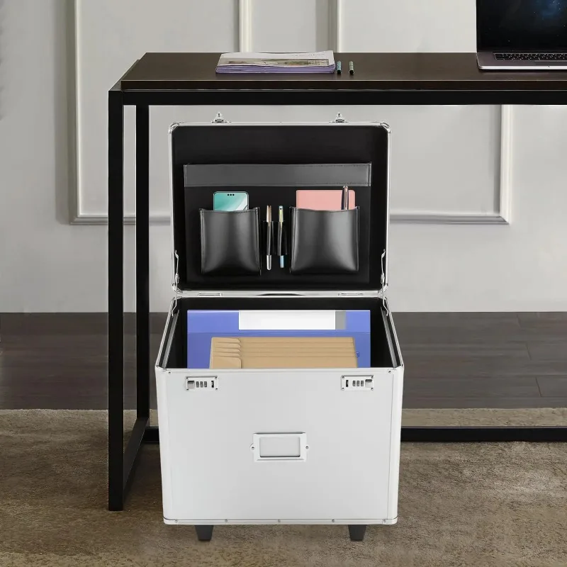 Rolling File Organizer Box, L19.2*D15*H16In Locking Document Storage Cabinet with Combination Locks & Telescopic Handle, Portabl