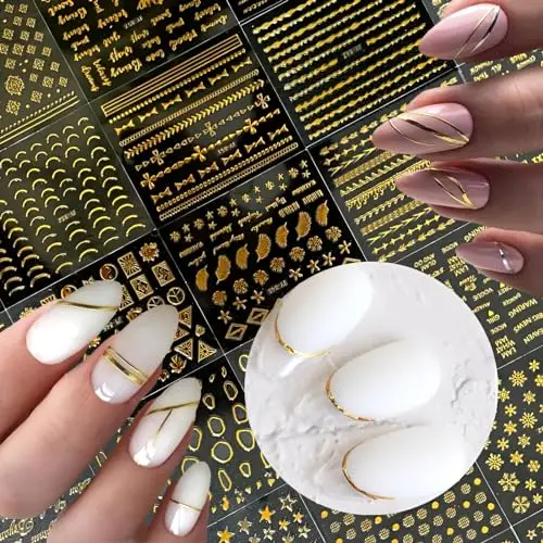 30 fogli Gold Star Moon Nail Art Stickers 3D autoadesivi red lip Nail decalcomanie acrilico Flower Leaf Line Diamond Nail Stickers