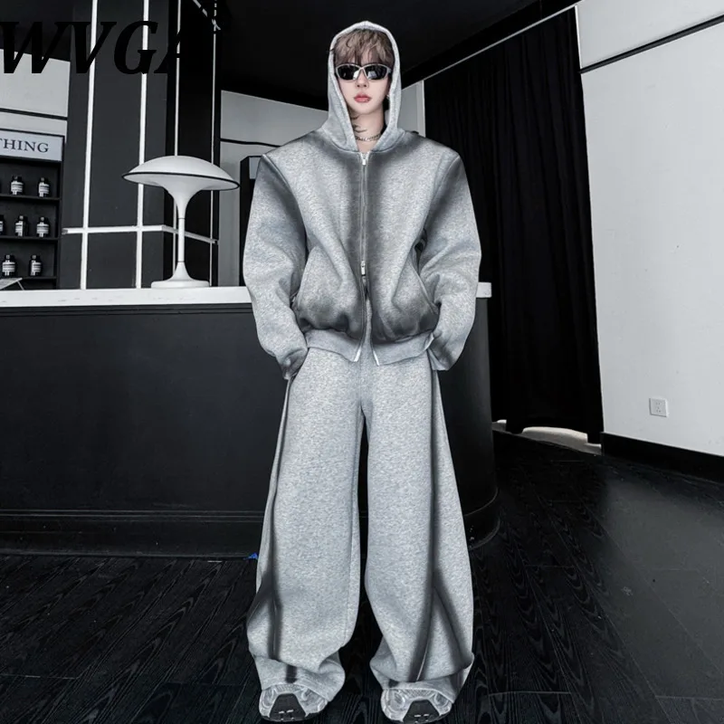 

WVGA Spring Autumn New Men Tide Printed Trendy Hoodie Coats Niche Chic Casual Korean Style Wide-Leg Pants Two Pieces Sets W16765