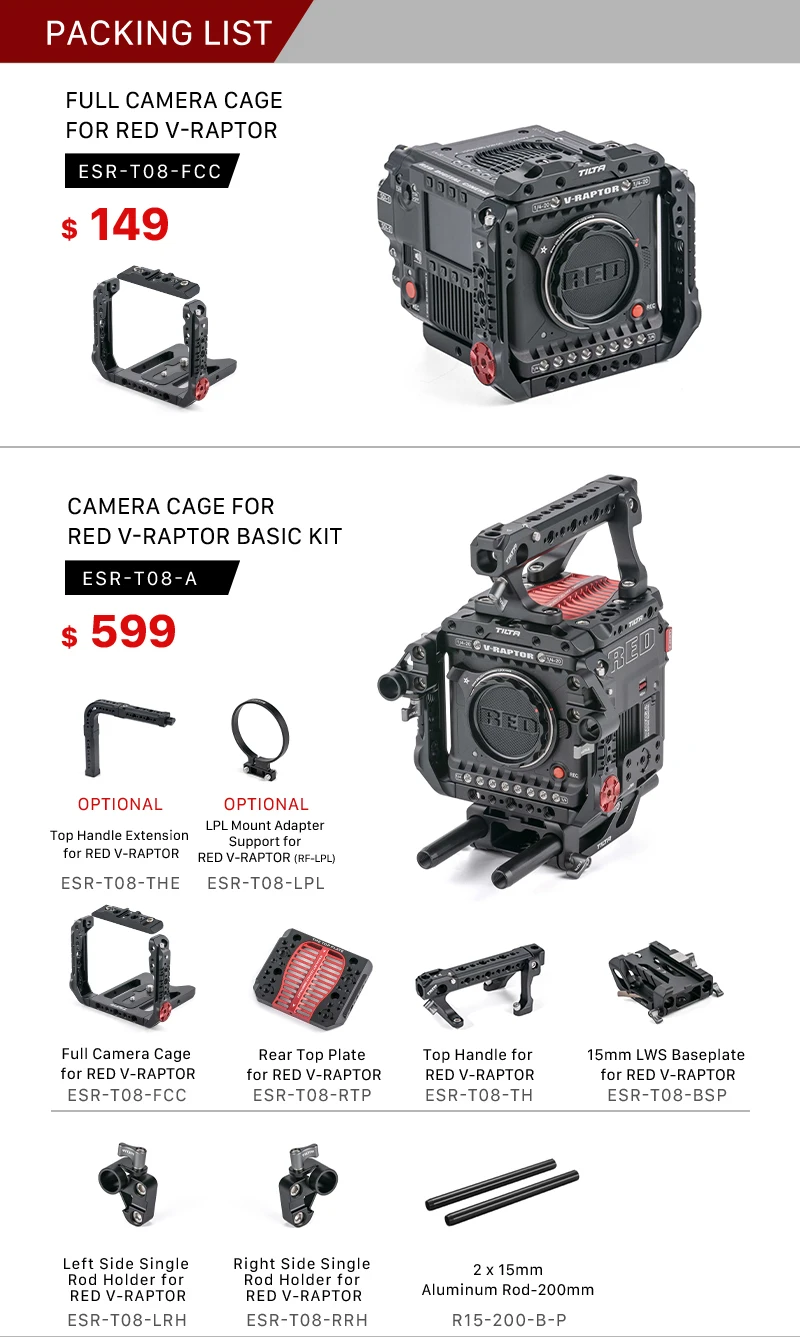 TILTA ESR-T08-C-V RED V-RAPTOR Camera Cage for RED V-RAPTOR Gold