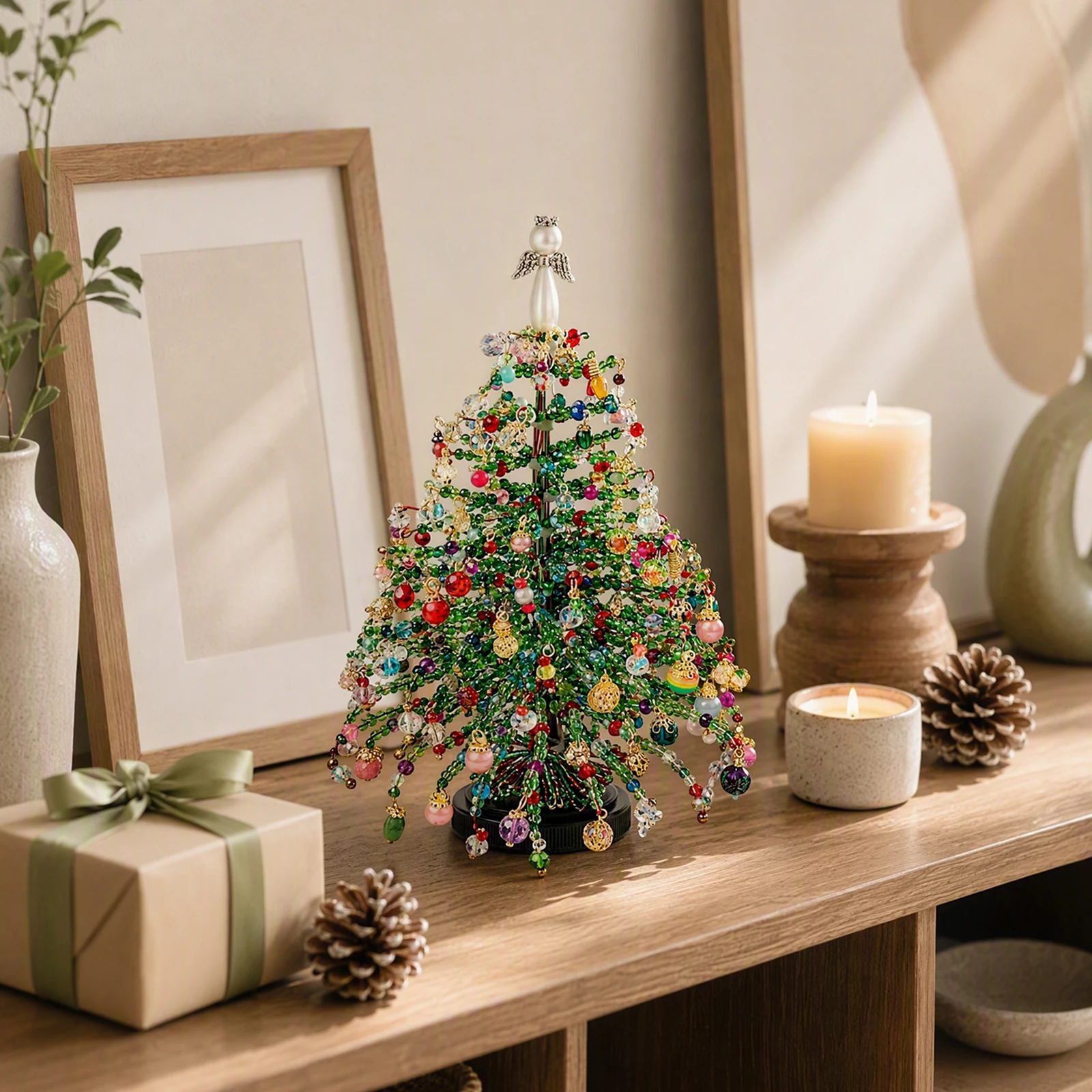 DIY Bead Christmas Tree Kit with LED String Lights Holiday Handmade Craft Decoration Project