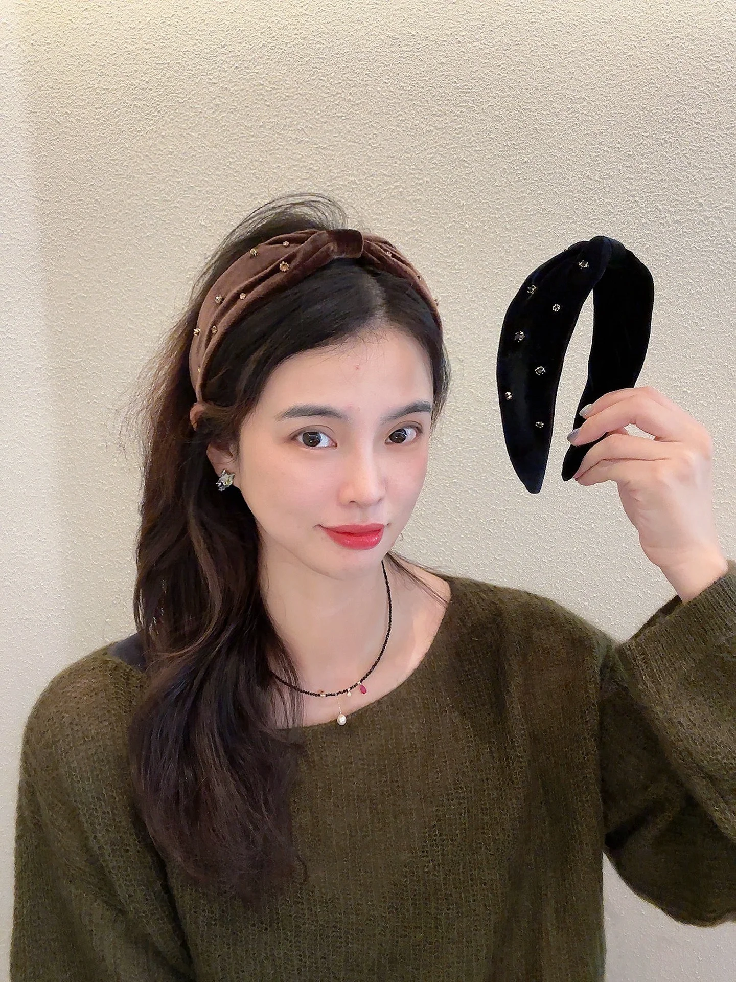快適なベルベットヘアバンド-レディース-おしゃれな黒茶色の結び目デザイン-滑り止めヘアバンド-スタイリッシュなアクセサリー-by-cookie