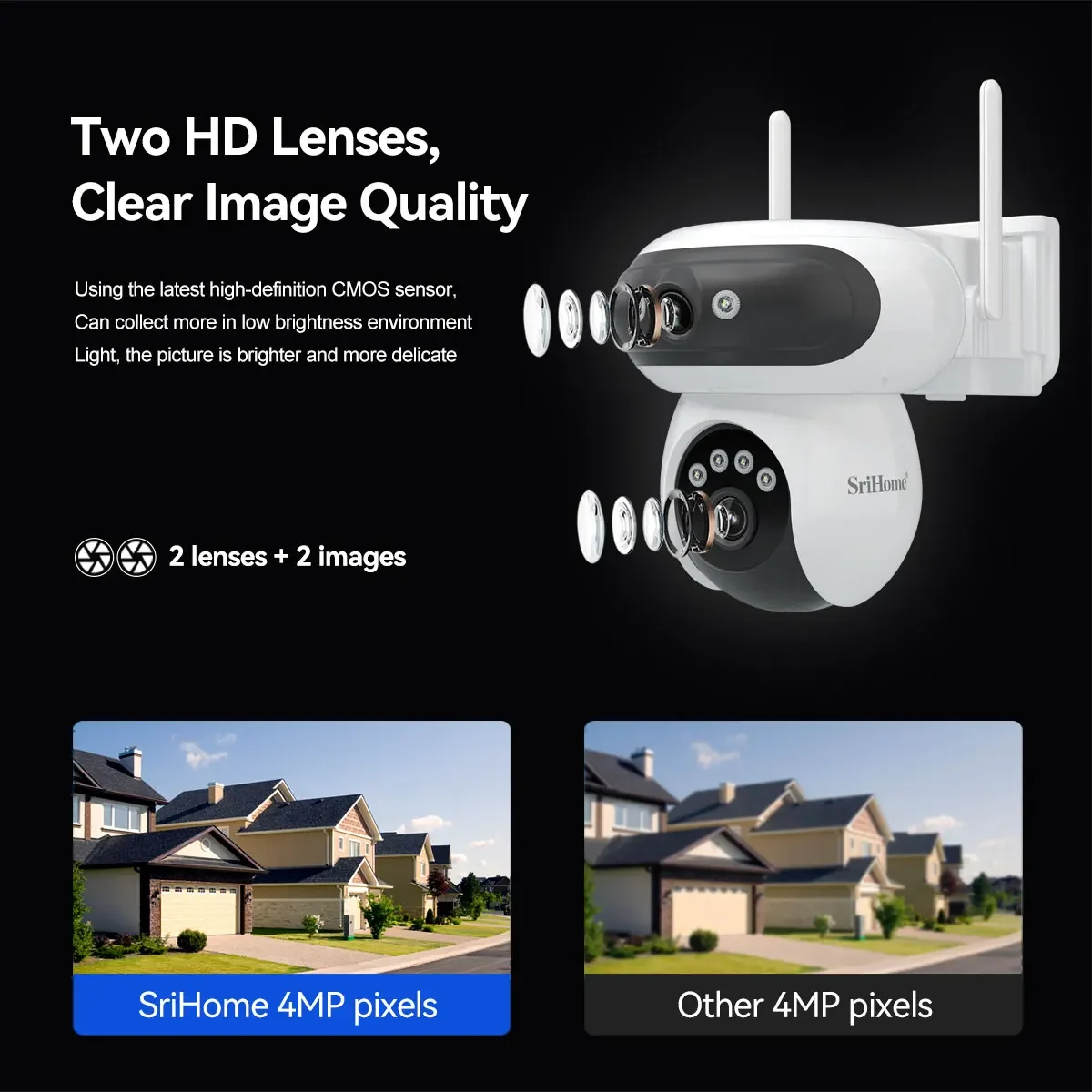 Srihome SH062 8MP Dual Lens IP Dome Camera 2.4G&5G Dual Band WIFI AI Humanoid Home Security Cry Detection CCTV Baby Monitor Cams