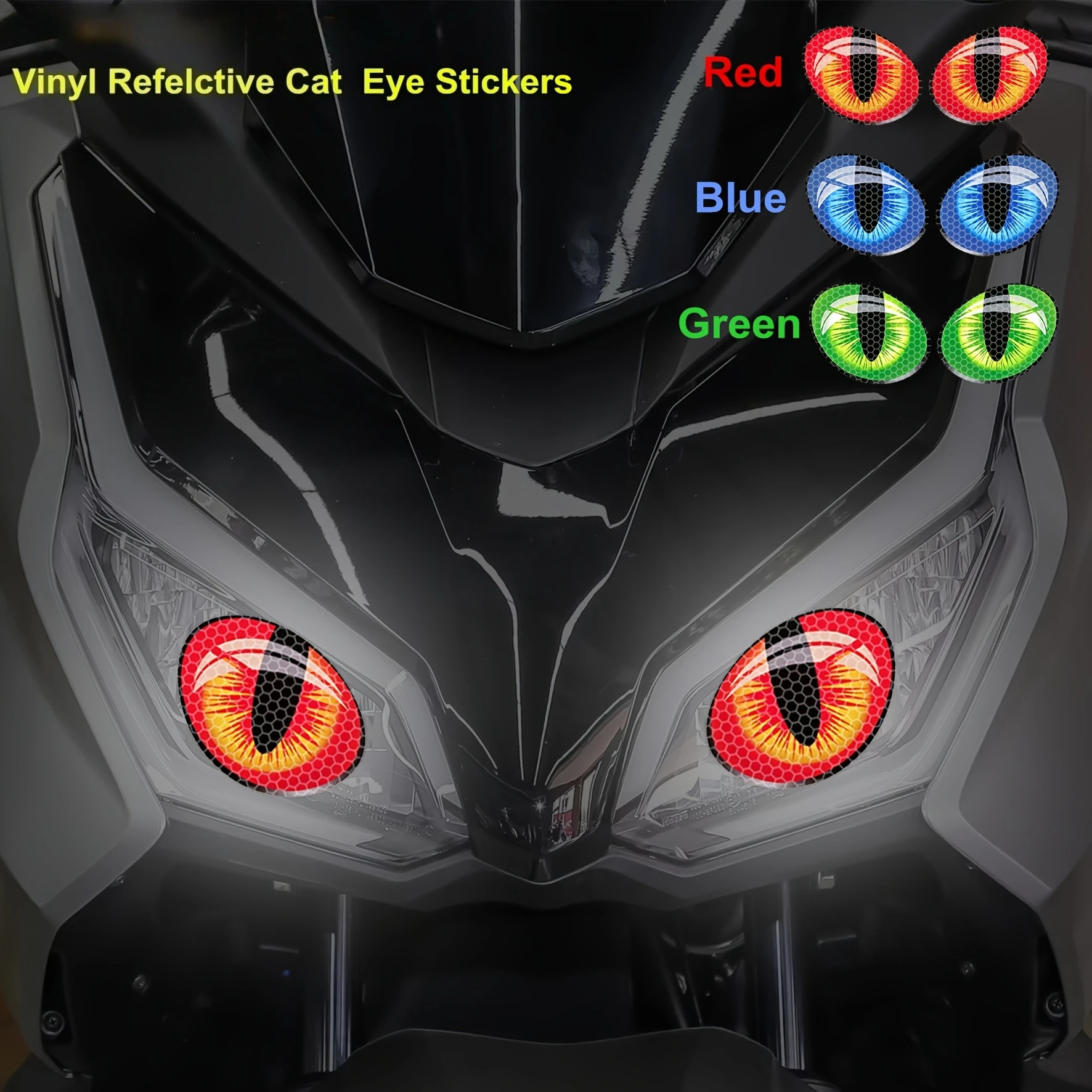 1 Paar Katzenaugen hochreflektierende Lichtaufkleber für Motorräder, selbstklebende Nachtfahrsicherheitswarnung, Motorrad-Vinyl-Aufkleber