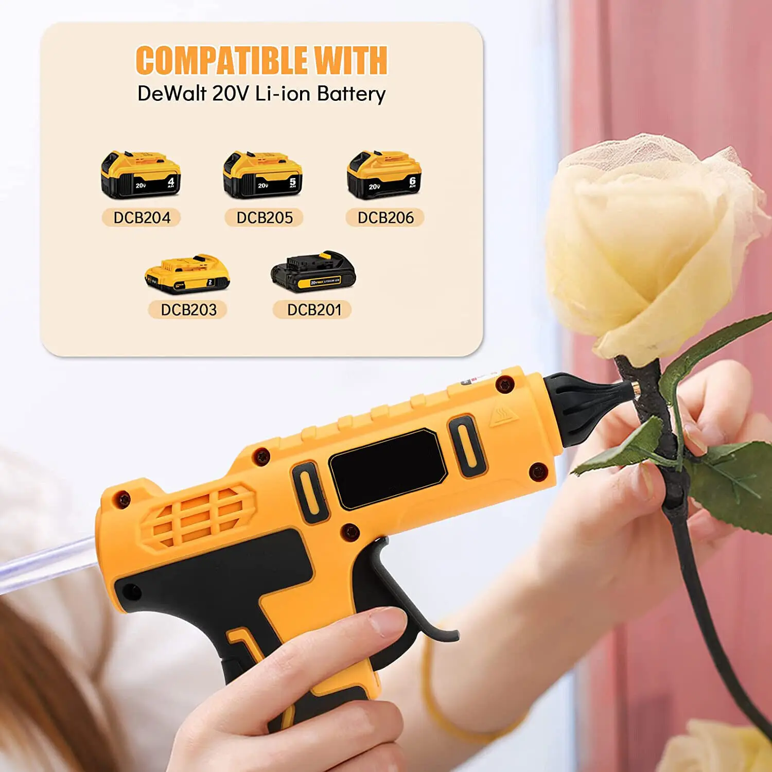 Cordless Electric Handheld Hot Glue Gun Repair DIY Tool Hot Melt Welding Hot Air Gun Anti-scald Nozzle with 12 Sticks for Dewalt