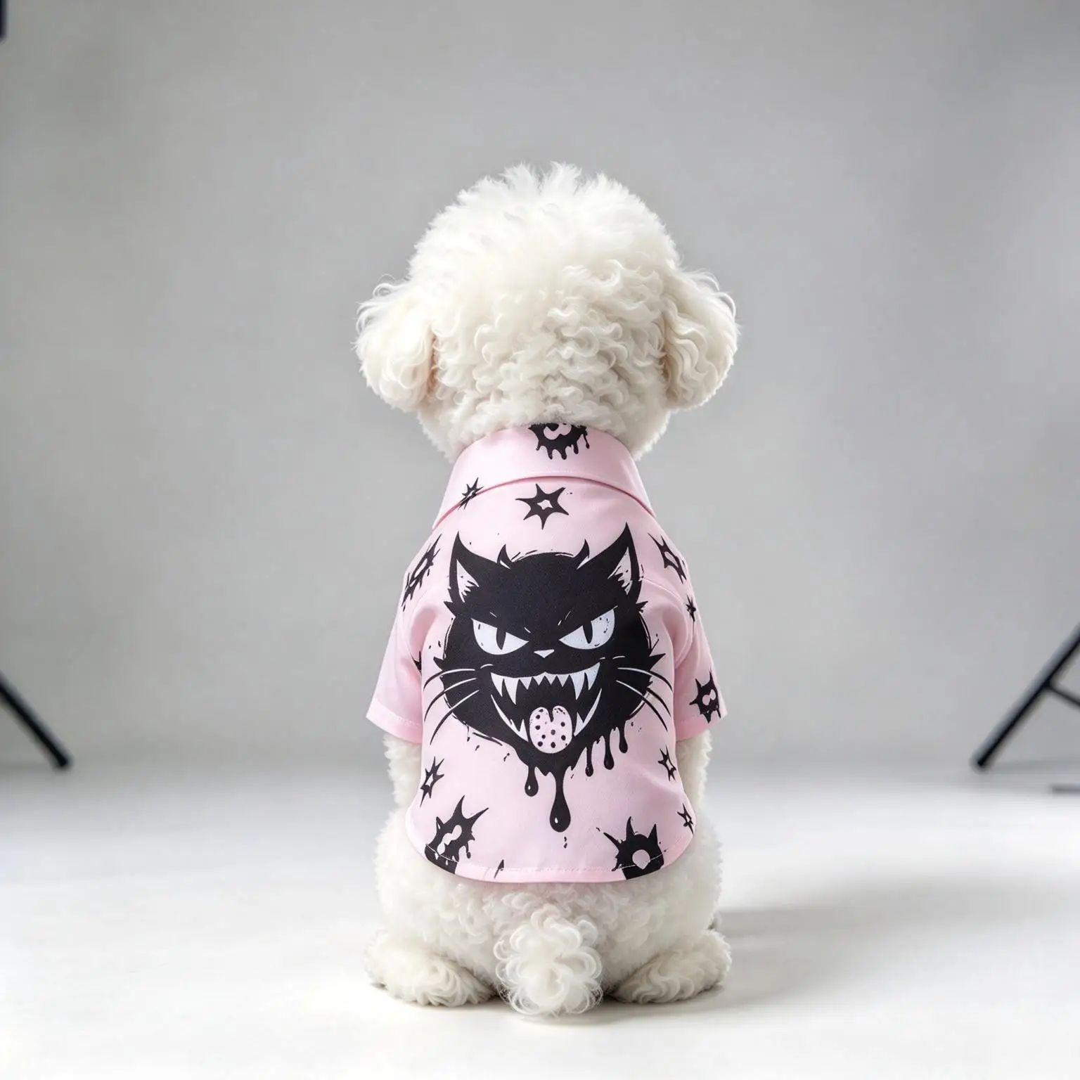 Pet Dog Shirt Pink Black Monster Cat Face Print Lightweight Button Up for Small Medium Dogs Funny Halloween Theme Daily Wear