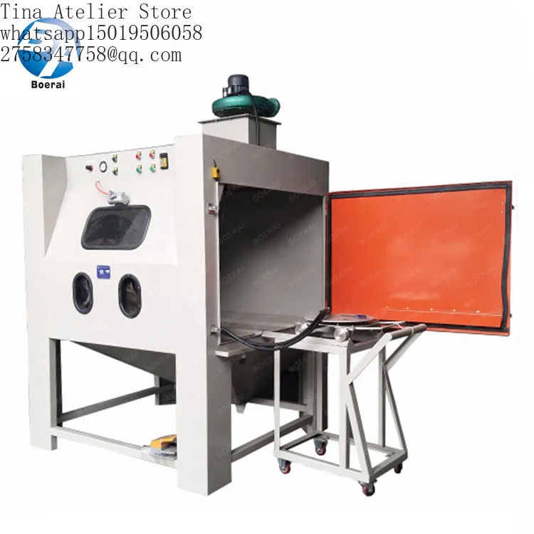Cart Turntable Wet Sandblasting Machine Large Space Blasting Cabinet High Pressure Cleaner Pump Stainless Steel 316 Dustless