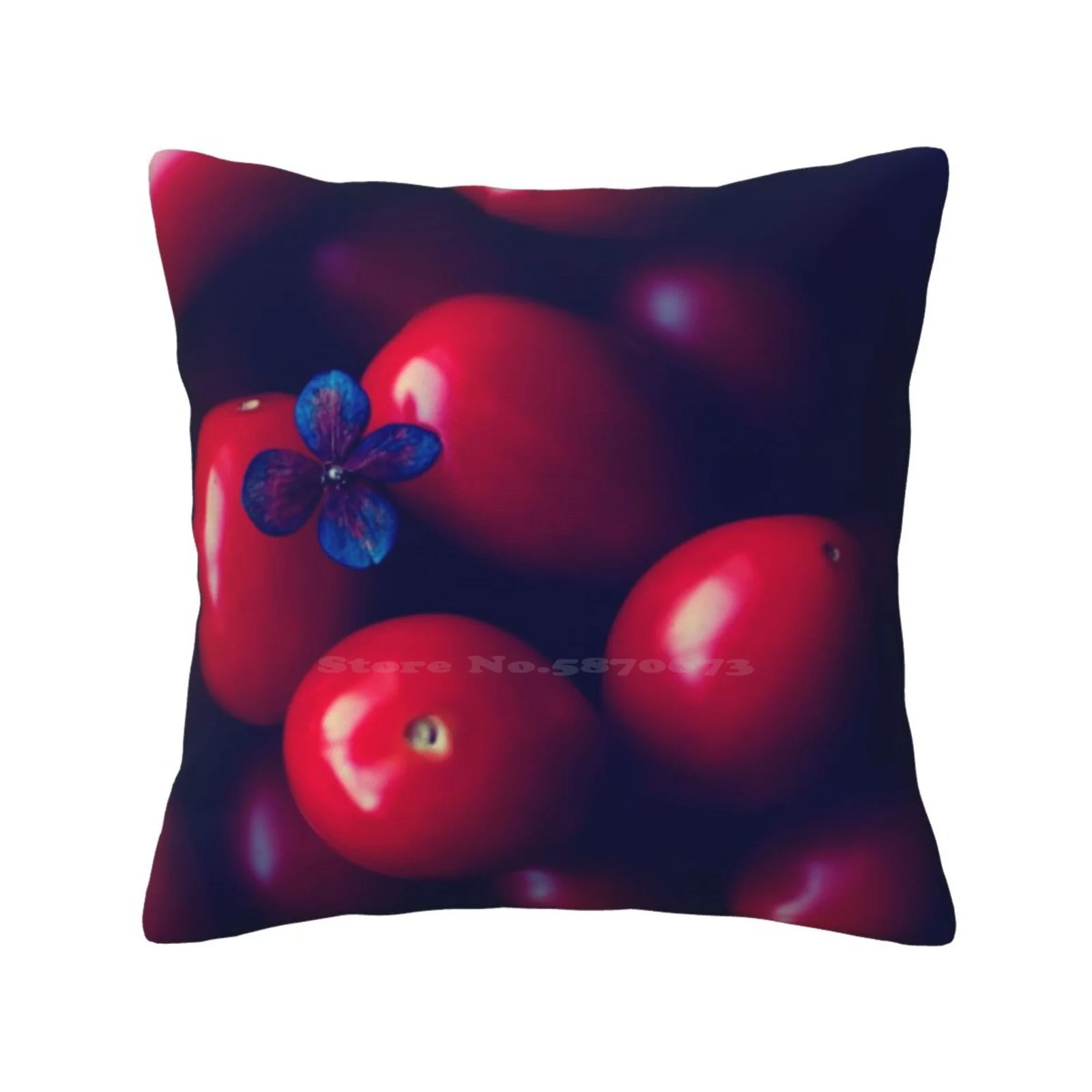 Cherry Tomatoes Throw Cushion Pillow Cover Tomatoes Flower Blue Red Fruit Still Life Food Vintage Rustic Kitchen Trendy Cool