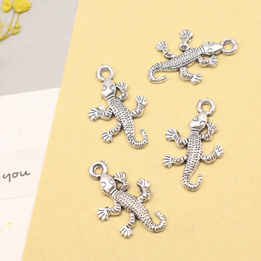 10pcs 15x25mm Lizards Charms Pendants For Jewelry Making Bag Accessories Jewellery Making Supplies Antique Silver Color