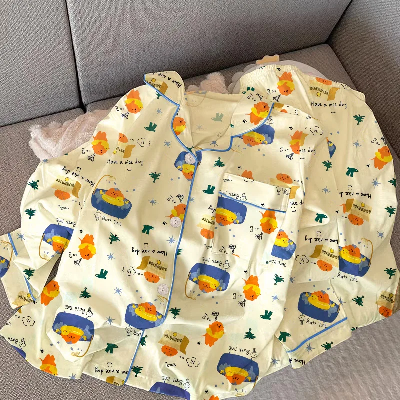 

Spring and Autumn Ladies New Homewear Suit Long-Sleeved Ins Cute Cartoon Pajamas Women Can Be Worn Outside Pajamas Homewear