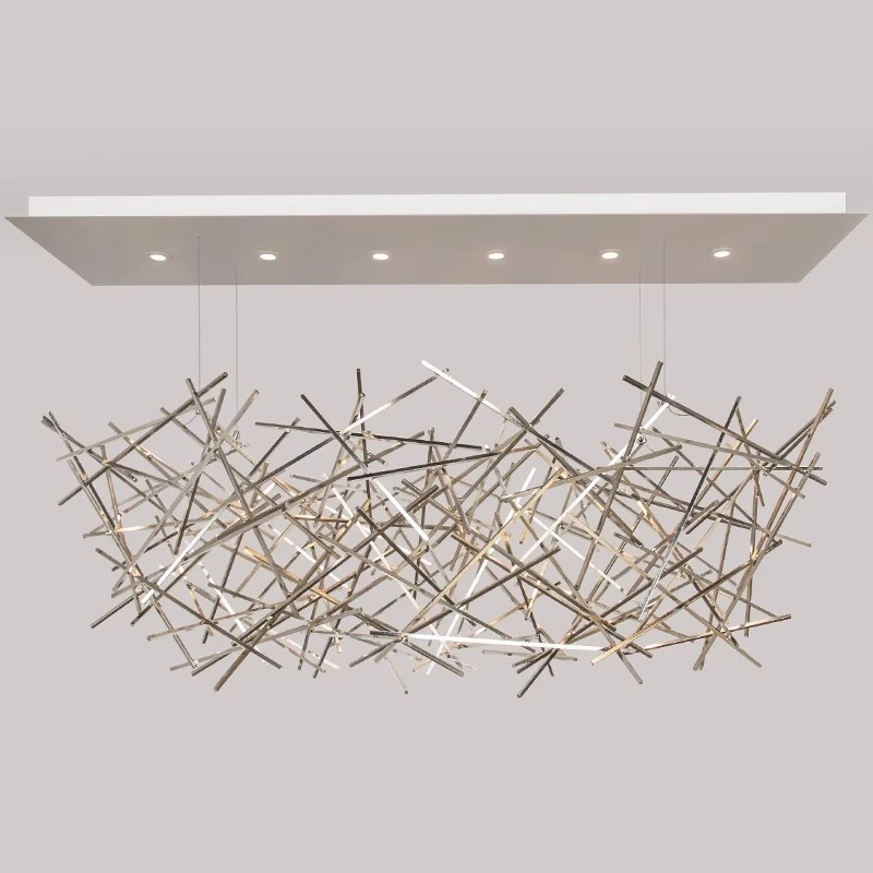 

Postmodern Creative Restaurant Chandelier Long Dining TableBar Counter Chandelier Designer Line Crossover Light