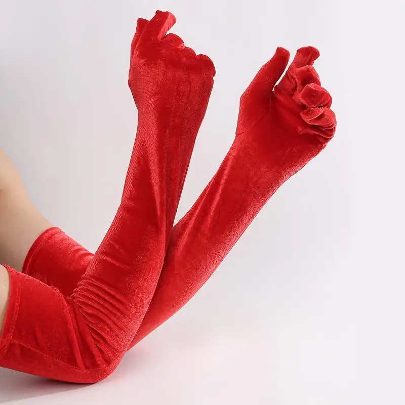 1 Paar Damen-Handschuhe aus flauschigem, elegantem Samt, einfarbig, 53 cm lang, Vollfinger-Handschuhe für Abendkleider, Etikette, Bühnenauftritte, Party-Handschuhe – Detail 16
